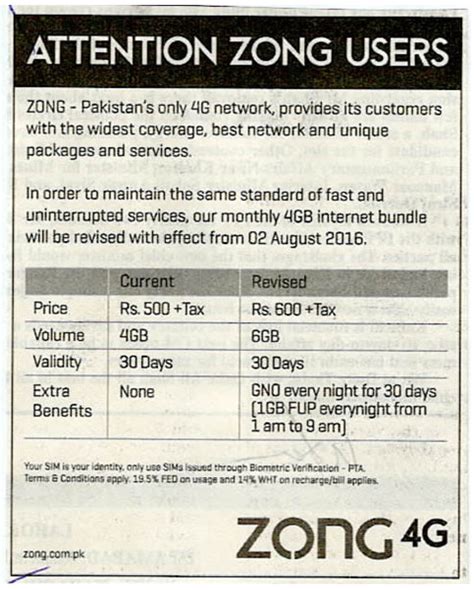 Zong Good Night 3G / 4G Package .